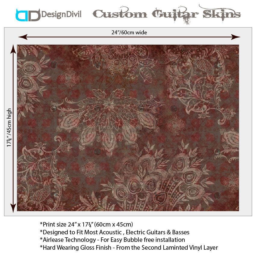 Acoustic/Electric Guitar Skin Wrap Vinyl Decal Sticker 'Vintage Floral' GS150