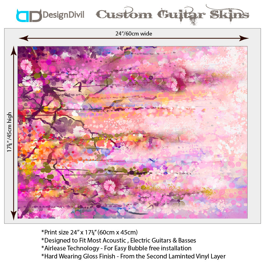 Acoustic Guitar Skin Wraps Vinyl Decal Sticker 'Watercolour Pink Spring' GS155