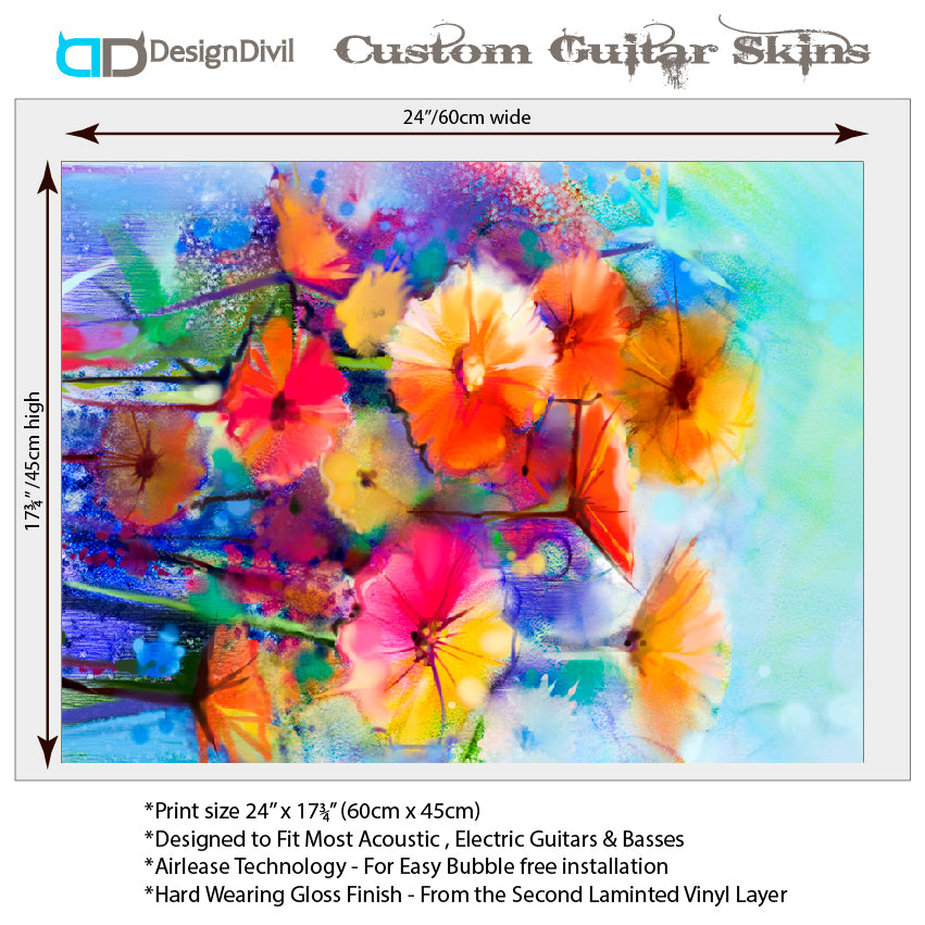 Acoustic/Electric Guitar Skin Wrap Vinyl Decal Sticker Abstract Floral GS158