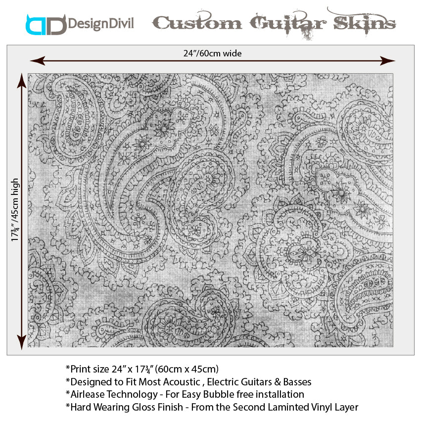 Acoustic/Electric Guitar Skin Wrap Vinyl Decal Sticker Vintage Greys Lace GS163