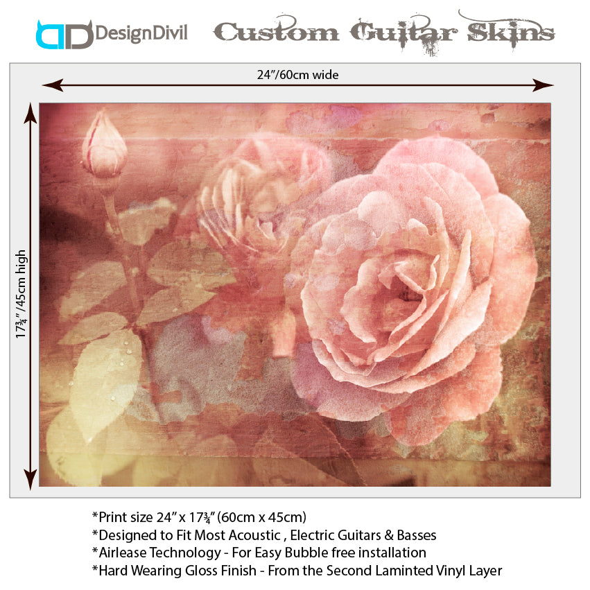 Acoustic/Electric Guitar Skin Wrap Vinyl Decal Sticker Vintage Rose GS173