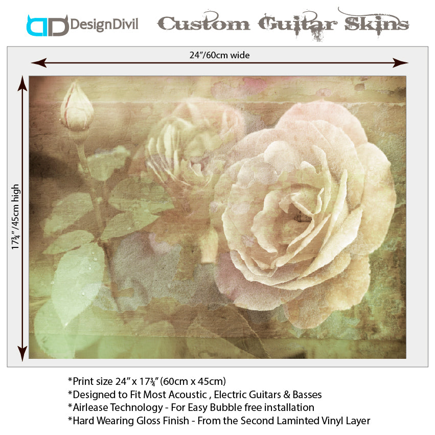 Acoustic/Electric Guitar Skin Wrap Vinyl Decal Sticker Vintage Rose GS174