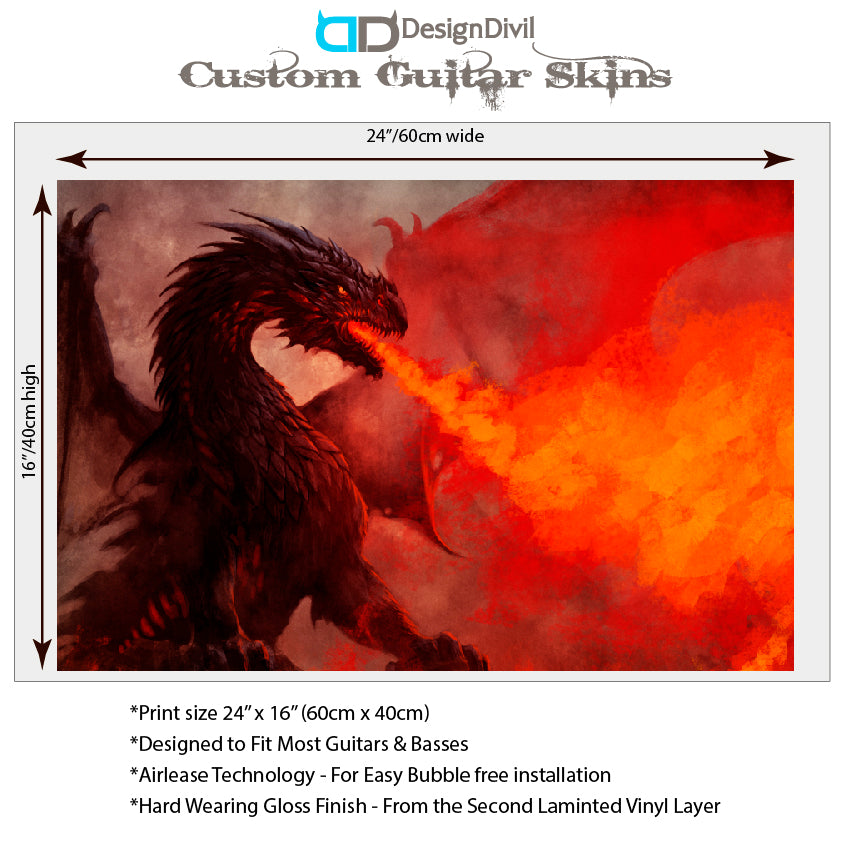 The Warrior Dragons Skin Wrap Vinyl Decal Stickers for Guitars & Bass. Fire Breather GS181
