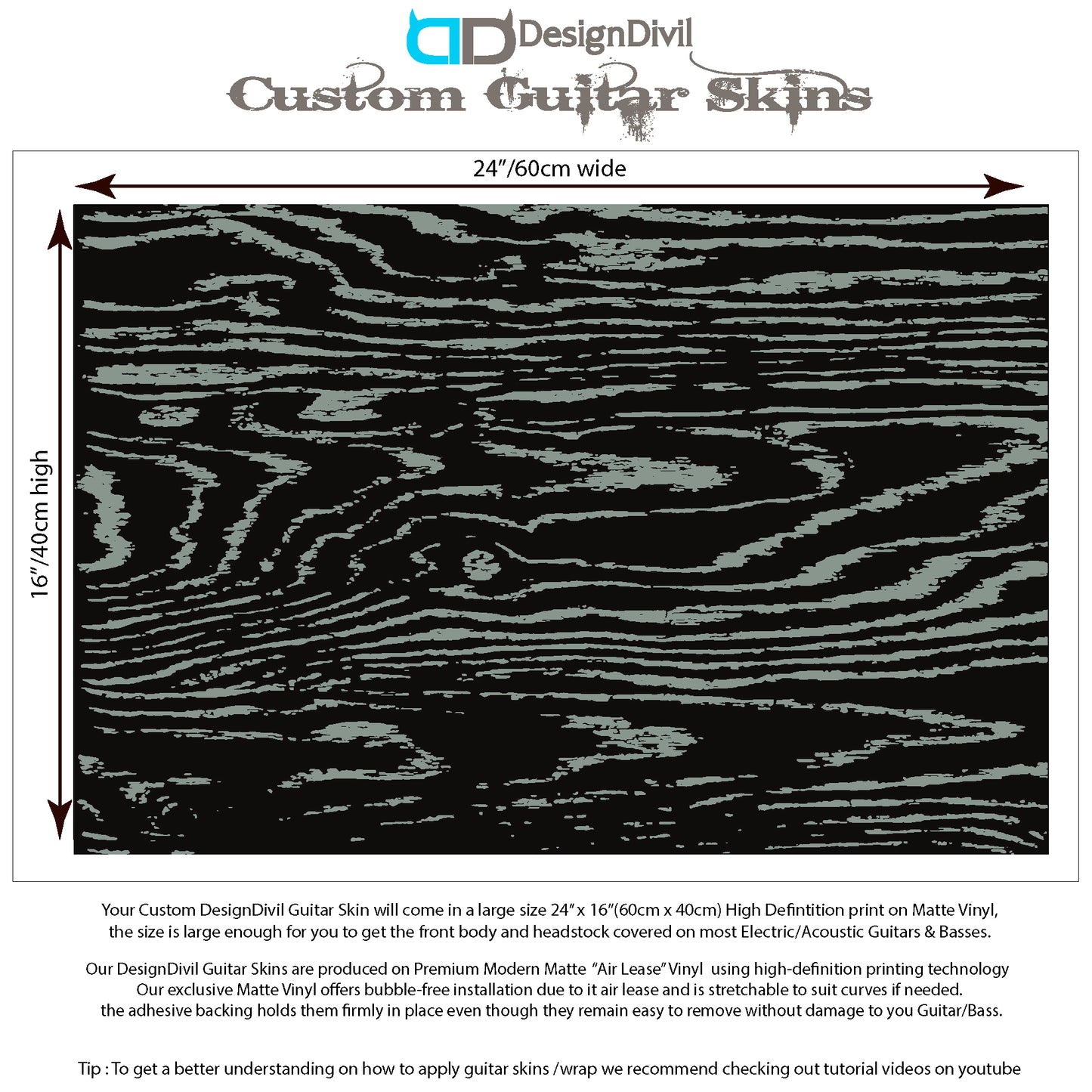Guitar, Bass or Acoustic Skin Wrap Laminated Vinyl Decal Sticker. The Grain. B&G GS25.