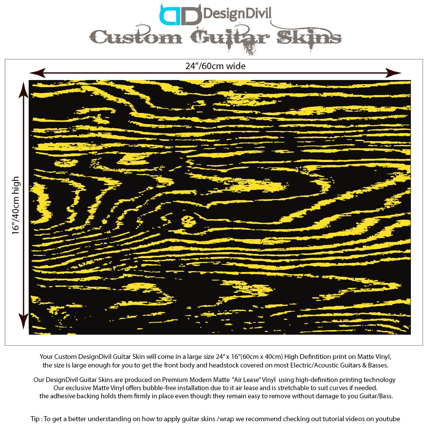 Guitar, Bass or Acoustic Skin Wrap Laminated Vinyl Decal Sticker. The Grain B&Y GS26