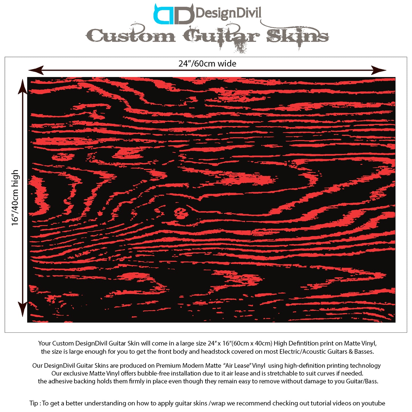 Guitar, Bass or Acoustic Skin Wrap Laminated Vinyl Decal Sticker The Grain B&R GS28