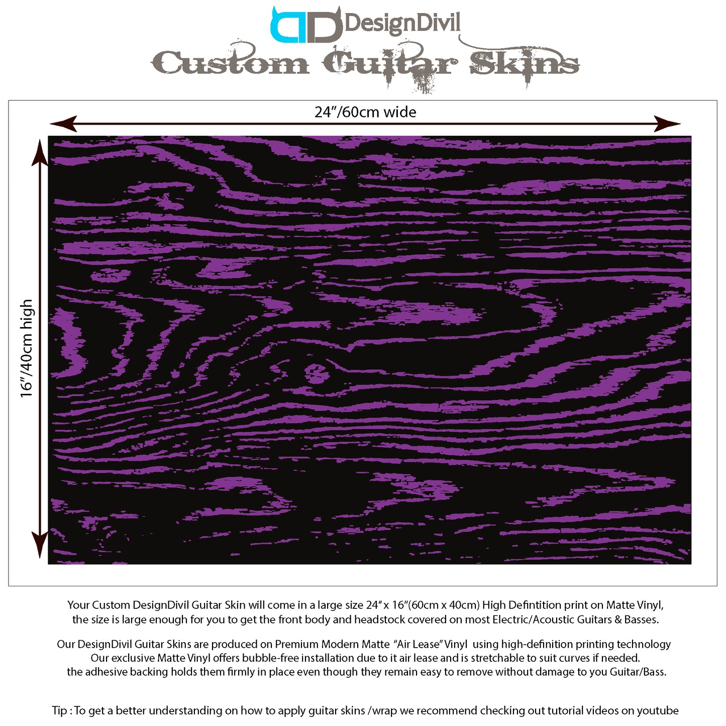 Guitar Bass or Acoustic Skin Wrap Laminated Vinyl Decal Sticker The Grain B&P GS30
