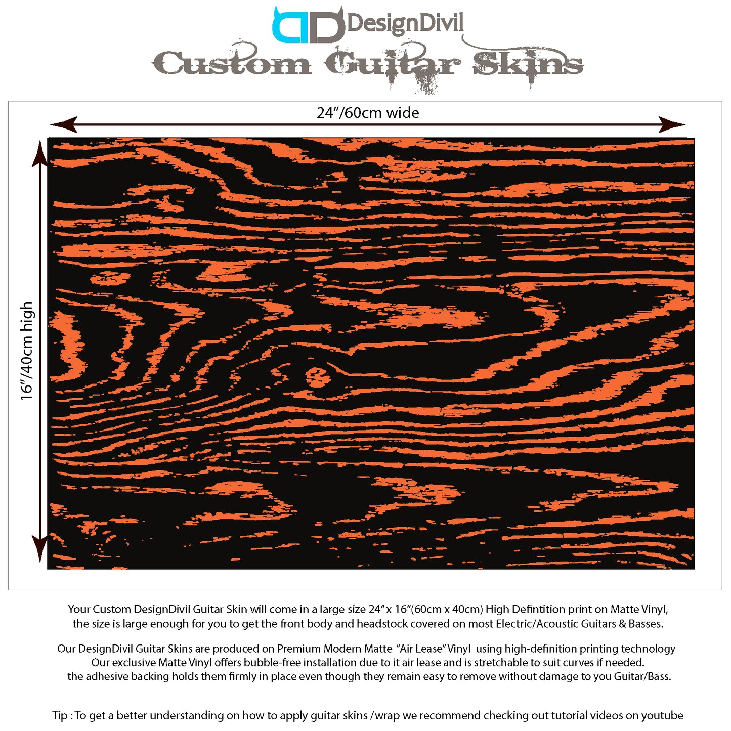 Guitar, Bass or Acoustic Skin Wrap Laminated Vinyl Decal Sticker The Grain B&O GS31