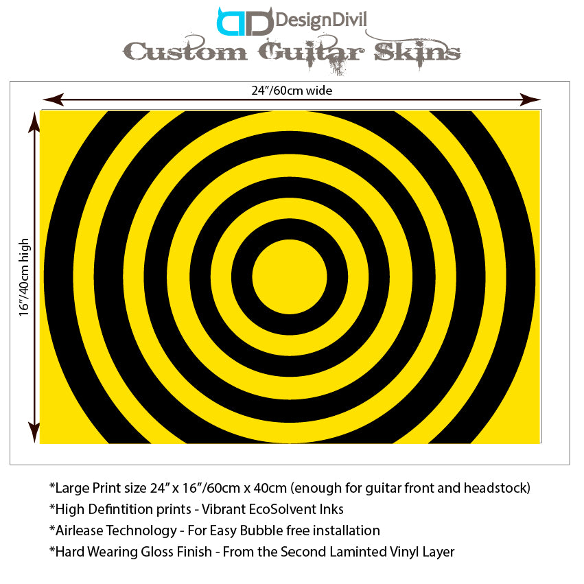 Bullseye Guitar Laminated Skin Wrap Vinyl Decal Stickers Guitar/Bass. Yellow & Black GS33