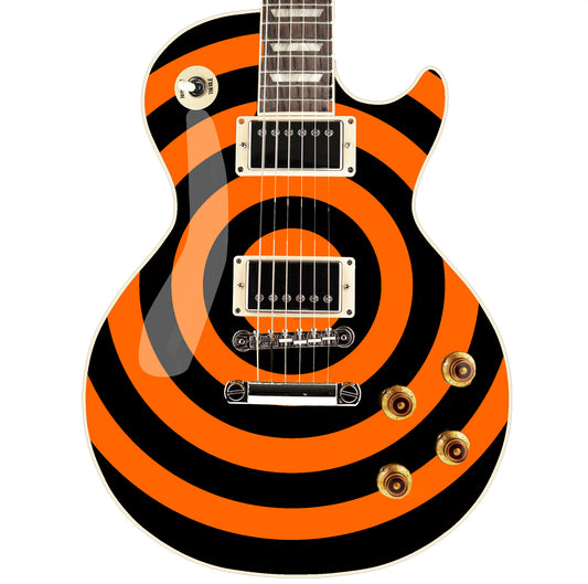 Bullseye Guitar Laminated Skin Wrap Vinyl Decal Stickers Guitar/Bass. Orange & Black GS34