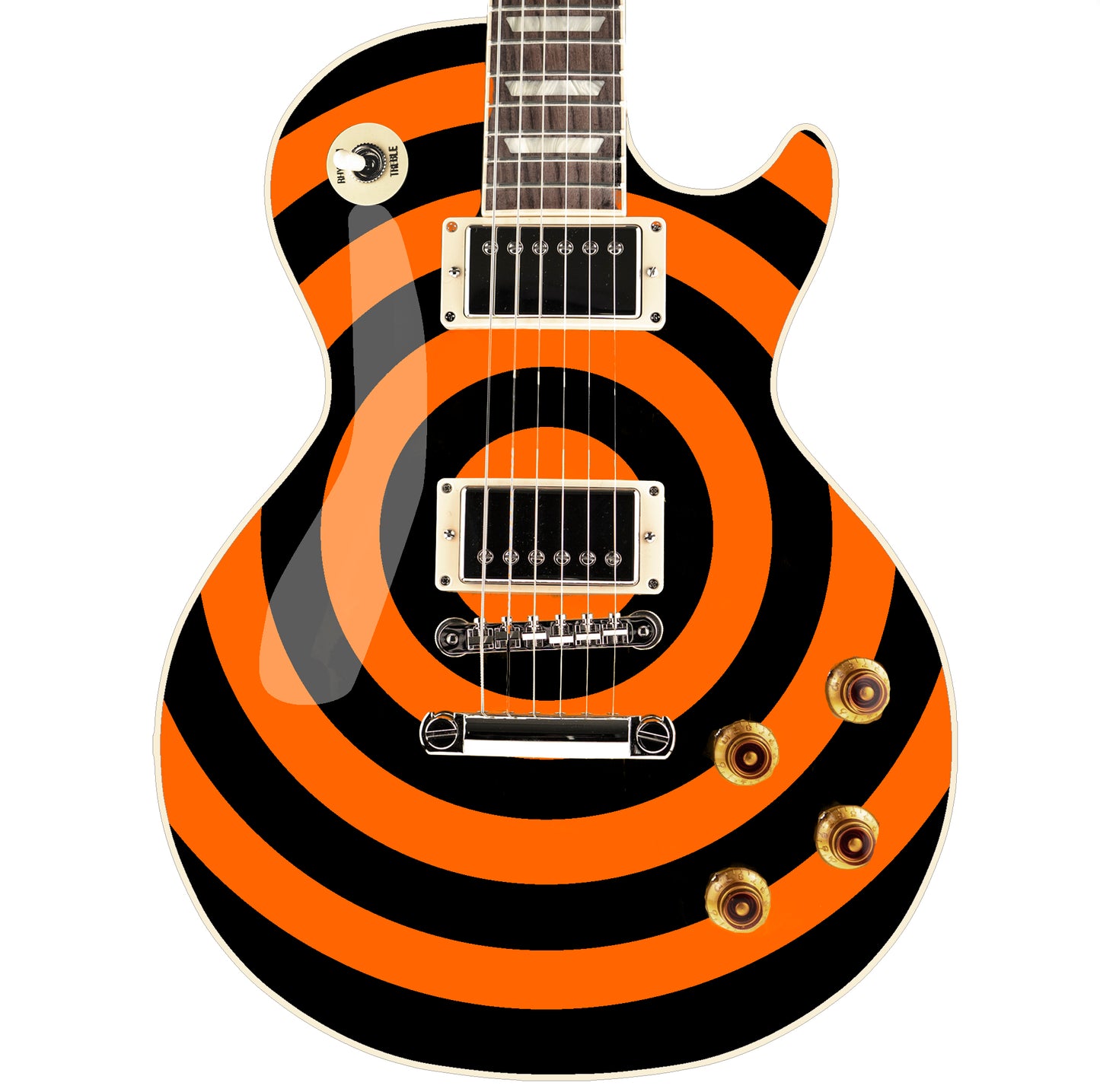 Bullseye Guitar Laminated Skin Wrap Vinyl Decal Stickers Guitar/Bass. Orange & Black GS34