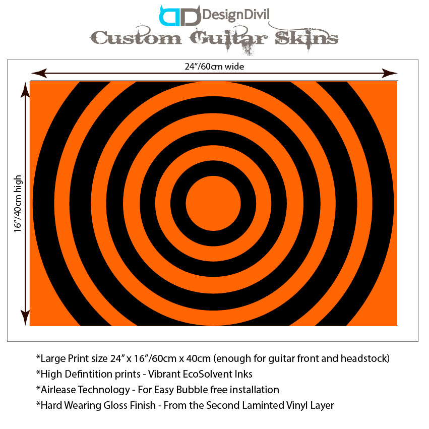 Bullseye Guitar Laminated Skin Wrap Vinyl Decal Stickers Guitar/Bass. Orange & Black GS34