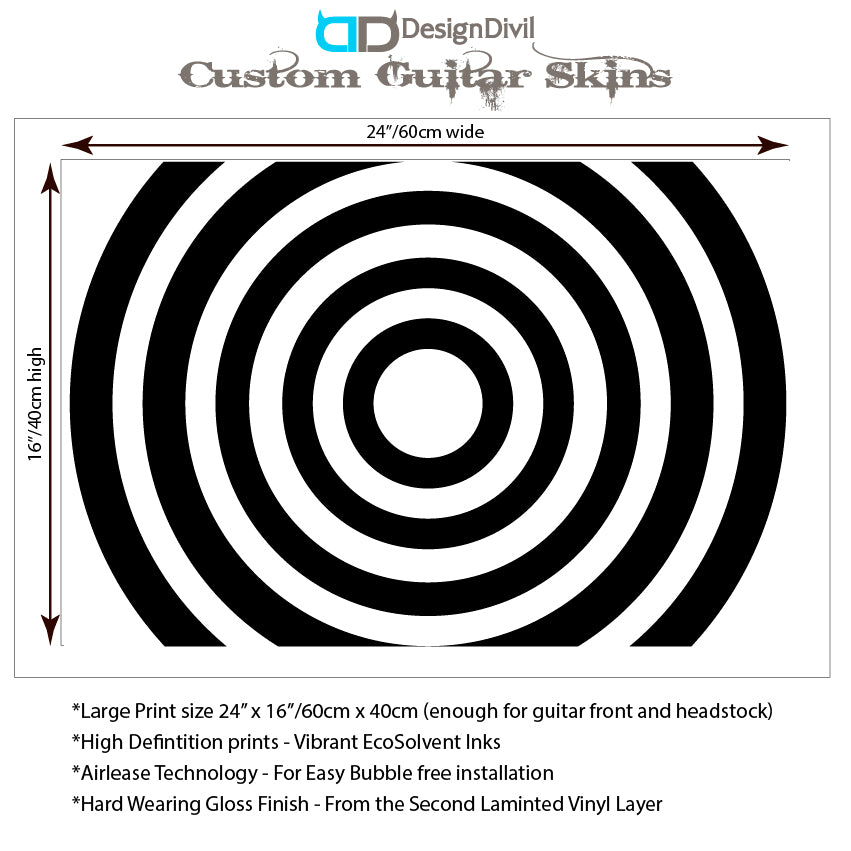 Bullseye Guitar Laminated Skin Wrap Vinyl Decal Stickers Guitar/Bass. White & Black GS36