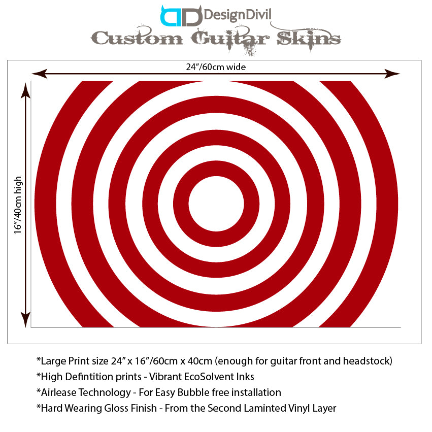 Bullseye Guitar Laminated Skin Wrap Vinyl Decal Stickers Guitar/Bass. White & Red GS37