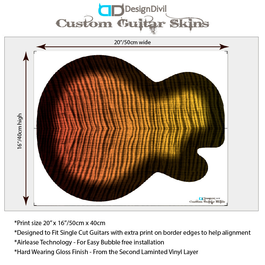 LP Type Guitar Skin Wrap Vinyl Decal Sticker Flamed Maple Tiger Fade Burst GS58