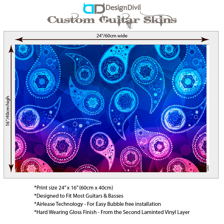 Guitar, Bass or Acoustic Skin Wrap Laminated Vinyl Decal Sticker 80's Paisley GS63