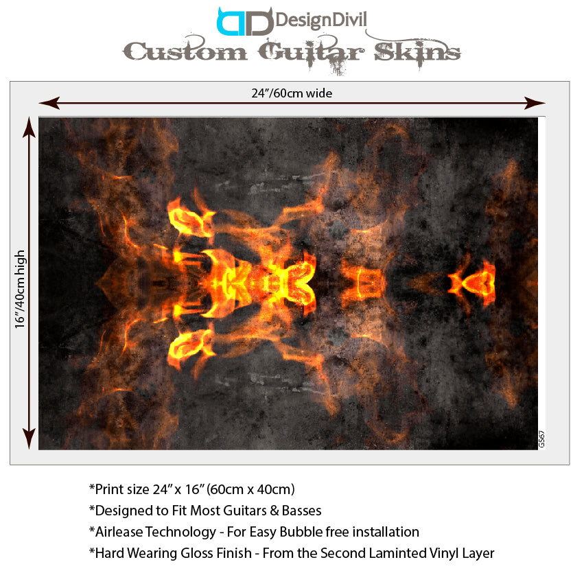 Guitar, Bass or Acoustic Skin Wrap Laminated Vinyl Decal Sticker Butterfly Fire GS67