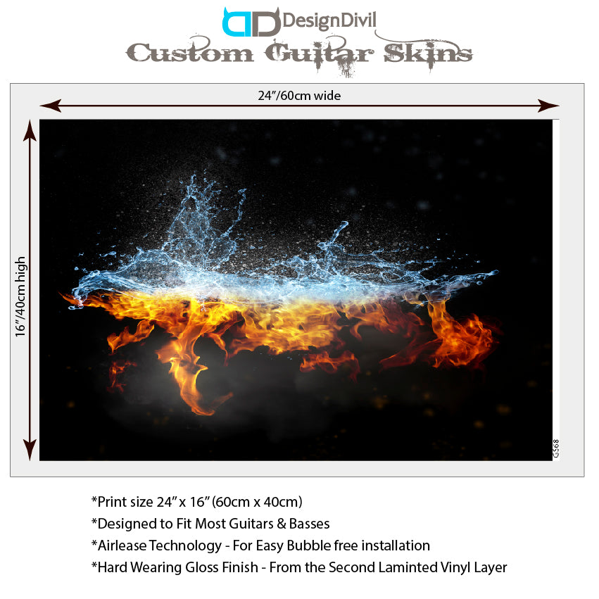 Guitar, Bass or Acoustic Skin Wrap Laminated Vinyl Decal Sticker The Fire Water GS68