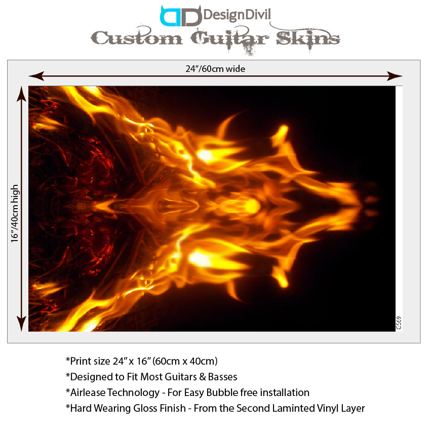 Guitar, Bass or Acoustic Skin Wrap Laminated Vinyl Decal Sticker The Flaming GS69