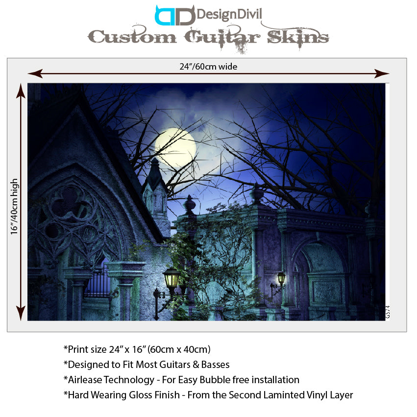 Guitar, Bass or Acoustic Skin Wrap Laminated Vinyl Decal Sticker Gothic Moon GS74