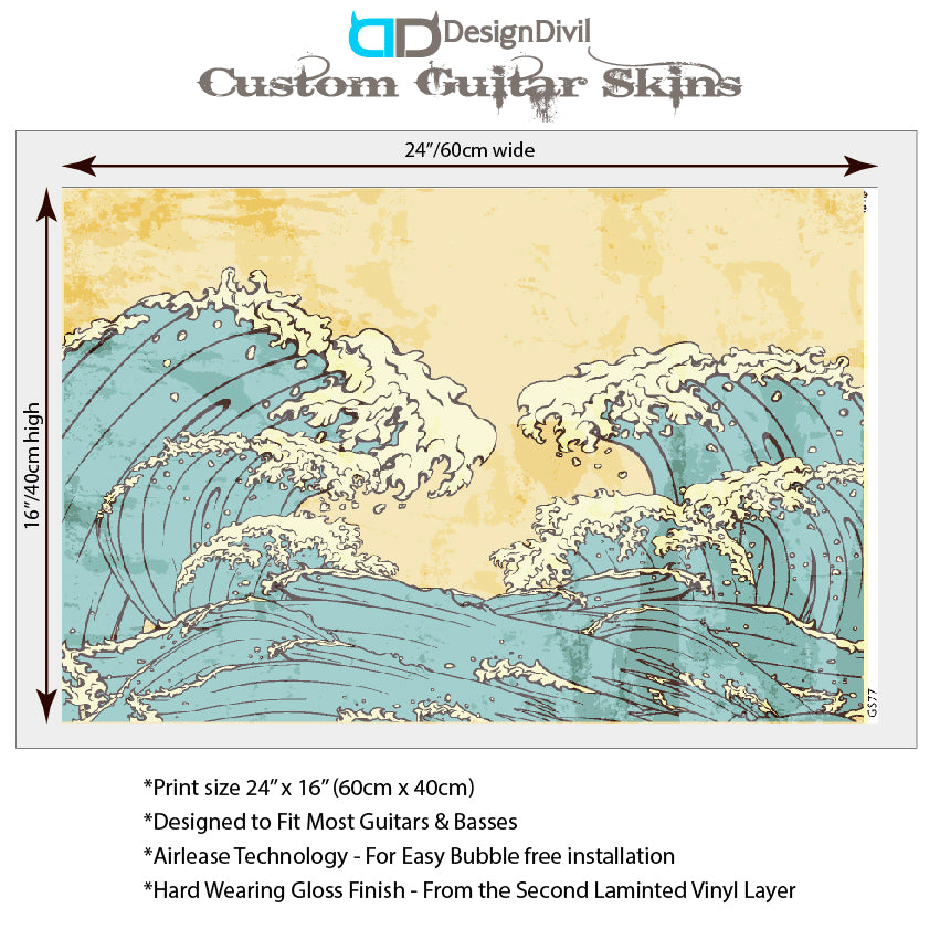 Guitar, Bass or Acoustic Skin Wrap Laminated Vinyl Decal Sticker The Wave GS77