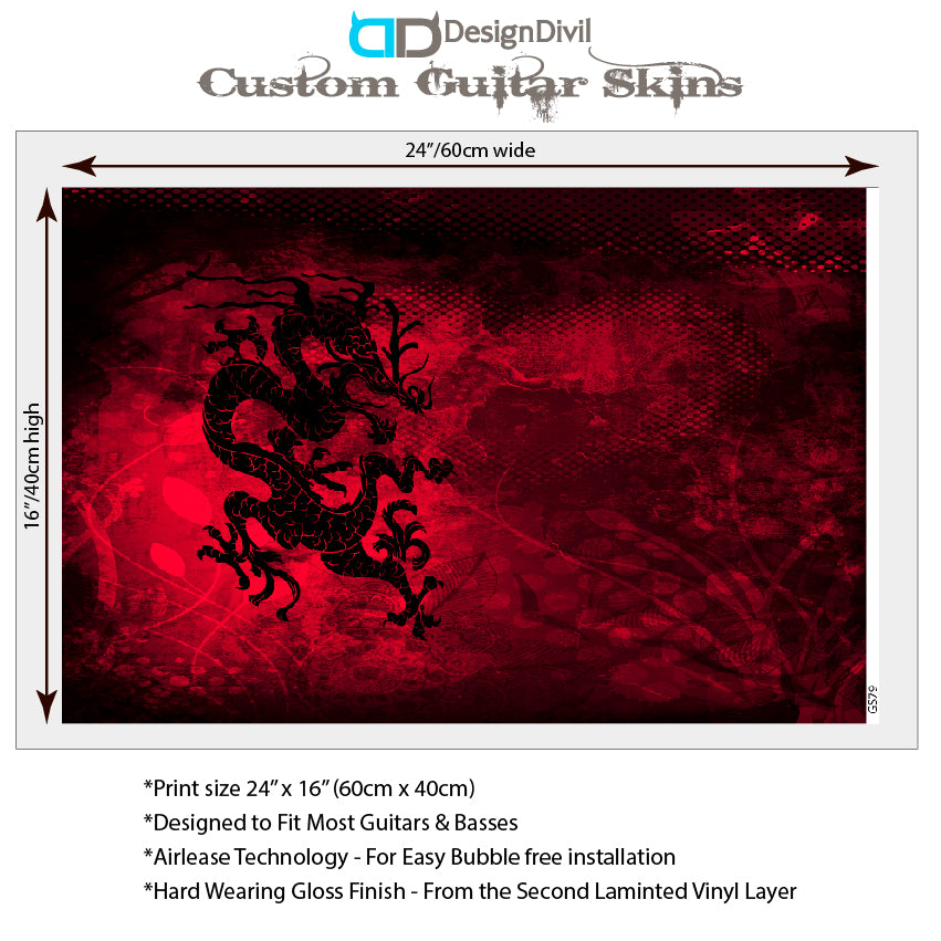 Guitar, Bass or Acoustic Skin Wrap Laminated Vinyl Decal Sticker Blood Dragon GS79