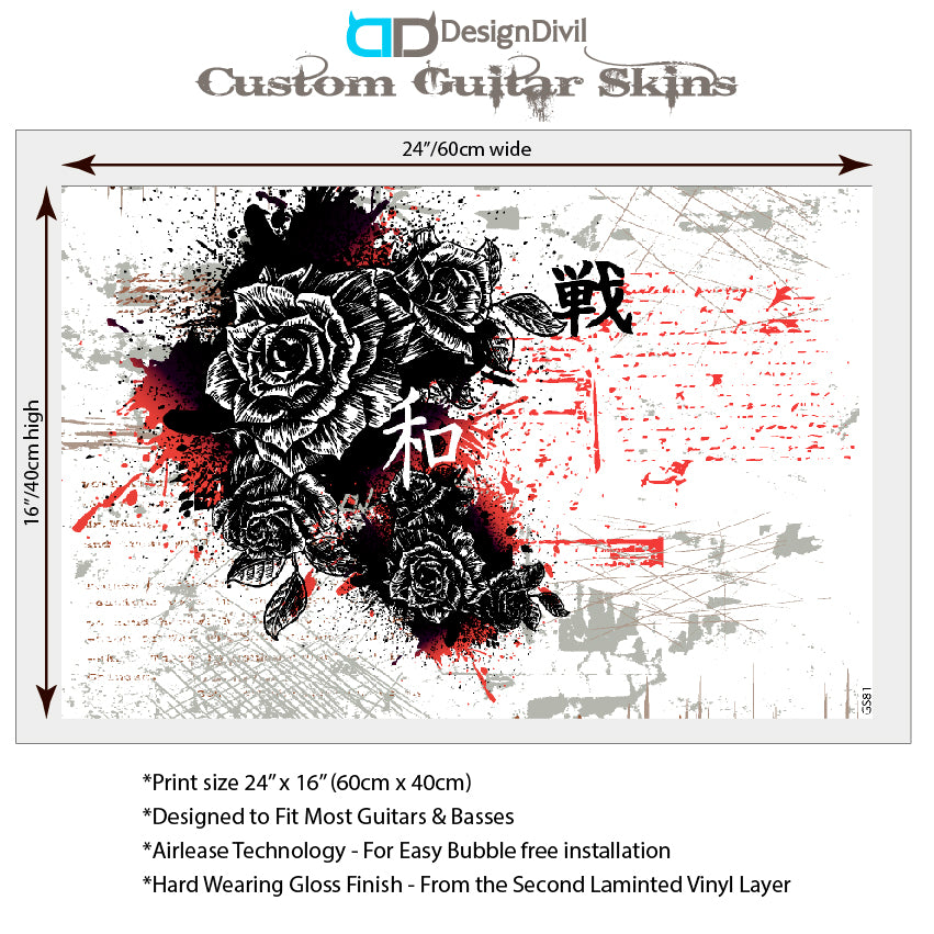 Guitar, Bass or Acoustic Skin Wrap Laminated Vinyl Decal Sticker The Black Rose GS81