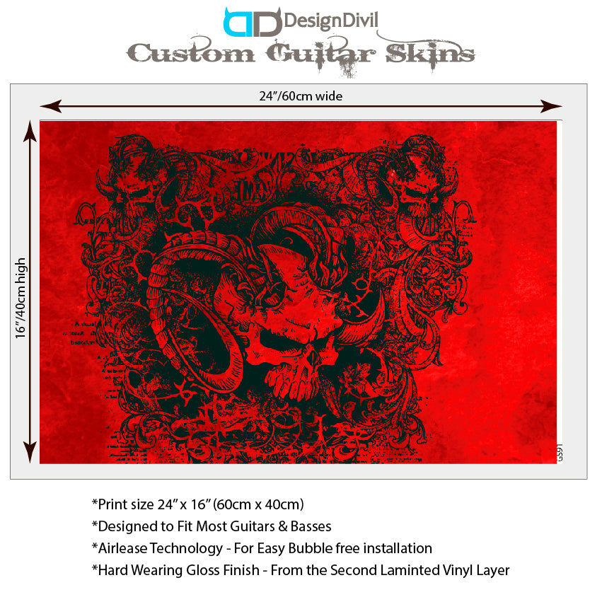 Guitar, Bass or Acoustic Skin Wrap Laminated Vinyl Decal Sticker Death Metal GS91