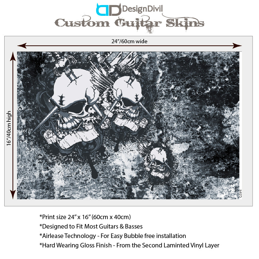 Guitar, Bass or Acoustic Skin Wrap Laminated Vinyl Decal Sticker The War Skulls GS94