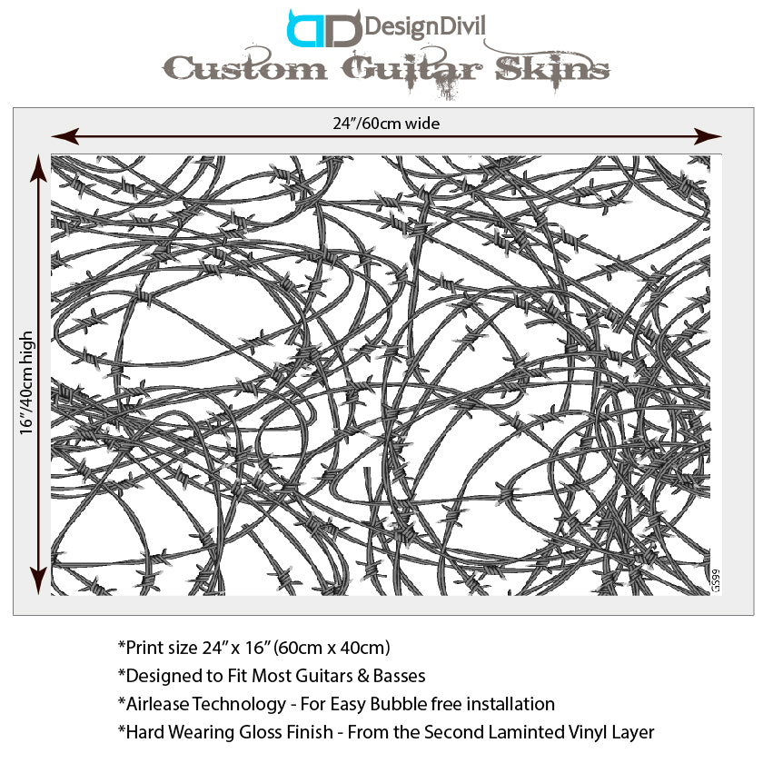 Guitar, Bass or Acoustic Skin Wrap Laminated Vinyl Decal Sticker The Barb Wire GS99
