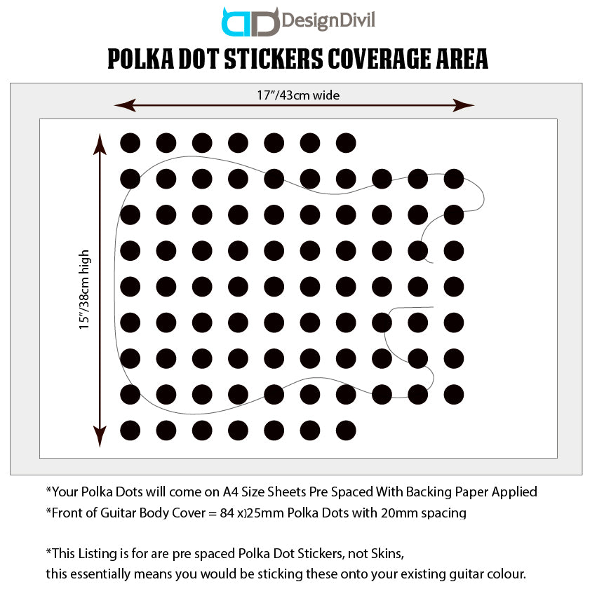 Custom Made Polka Dot Decal Sticker to fit Guitars & Basses. Colour Option Available.