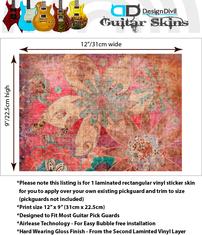 Guitar Custom PickGuard Sticker Skins. Customise your own existing Pickguard, Headstock, Tremolo Cover plate. 4 options, The Quilted Patches