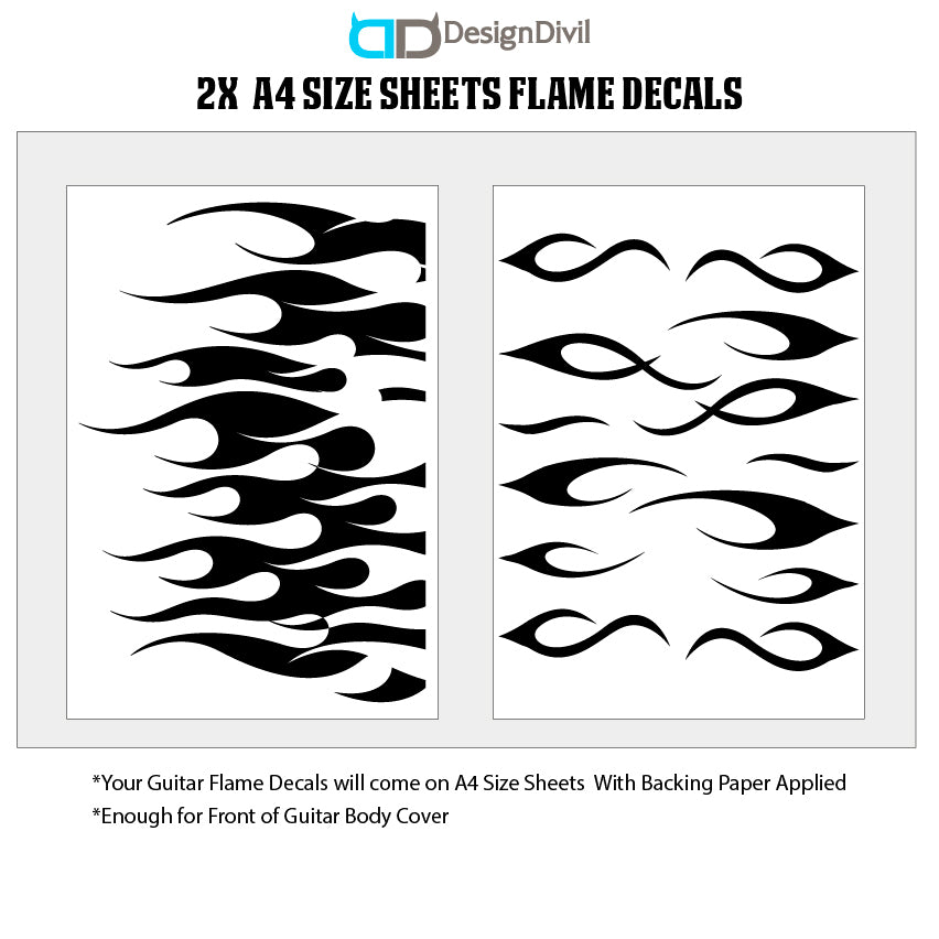 Custom Made Flames Decal Sticker Fits Guitars & Basses. Colour Options available