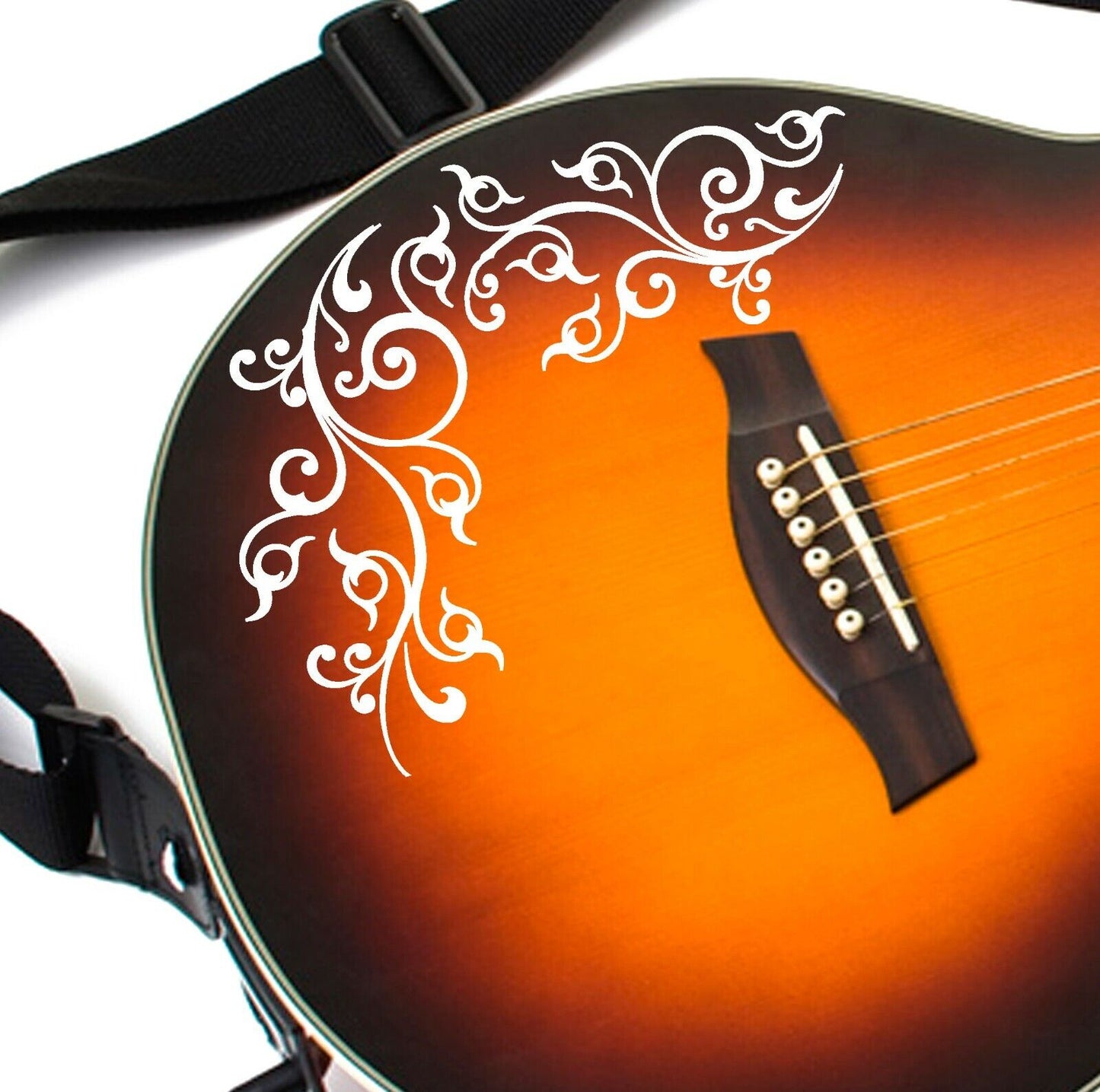 Pro Acoustic Floral Swirl. Guitar Vinyl Matte Decal Sticker.