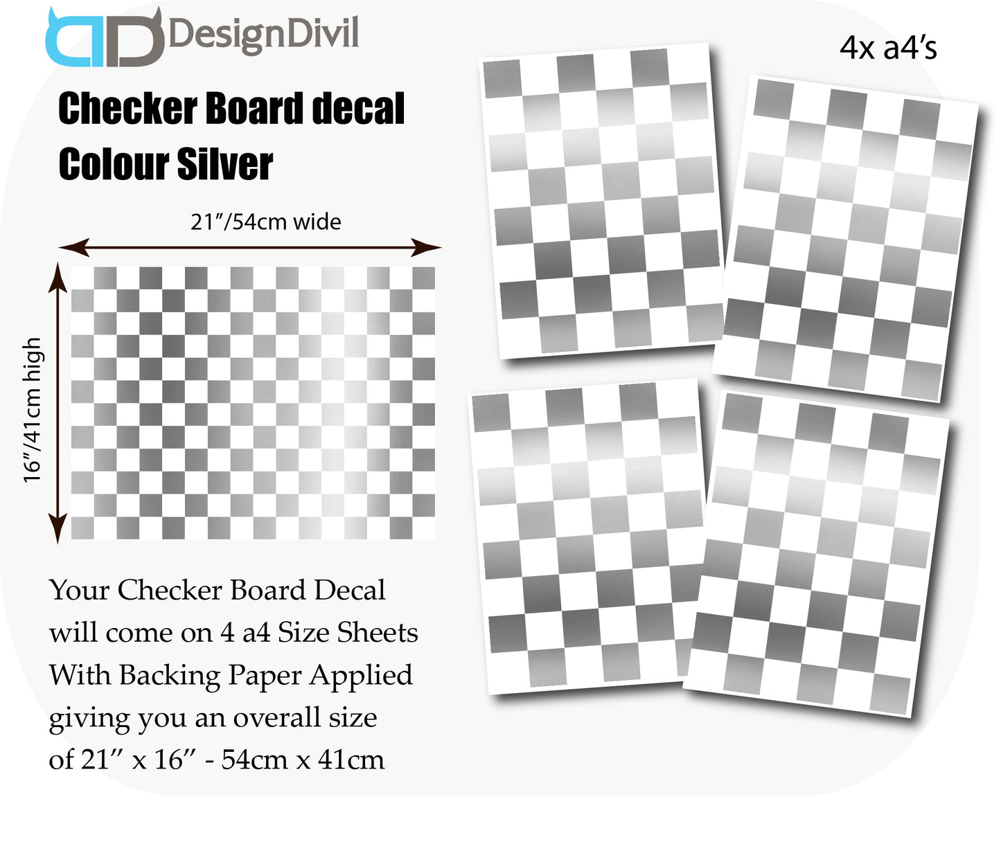 Custom Made Checker Board Squares Decal Stickers to fit Guitars & Basses. 10 Colour Options. 4 x A4 Sheets.