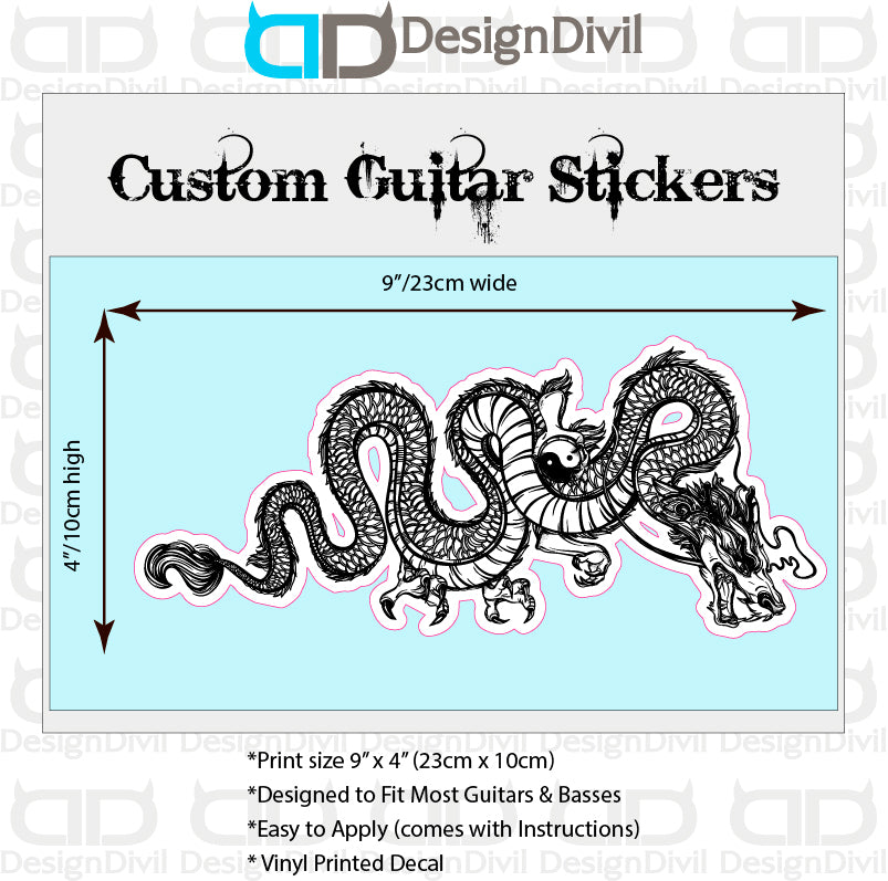Custom Made Fire Dragon Decal Sticker Fits Guitars & Basses. 3 colour options.