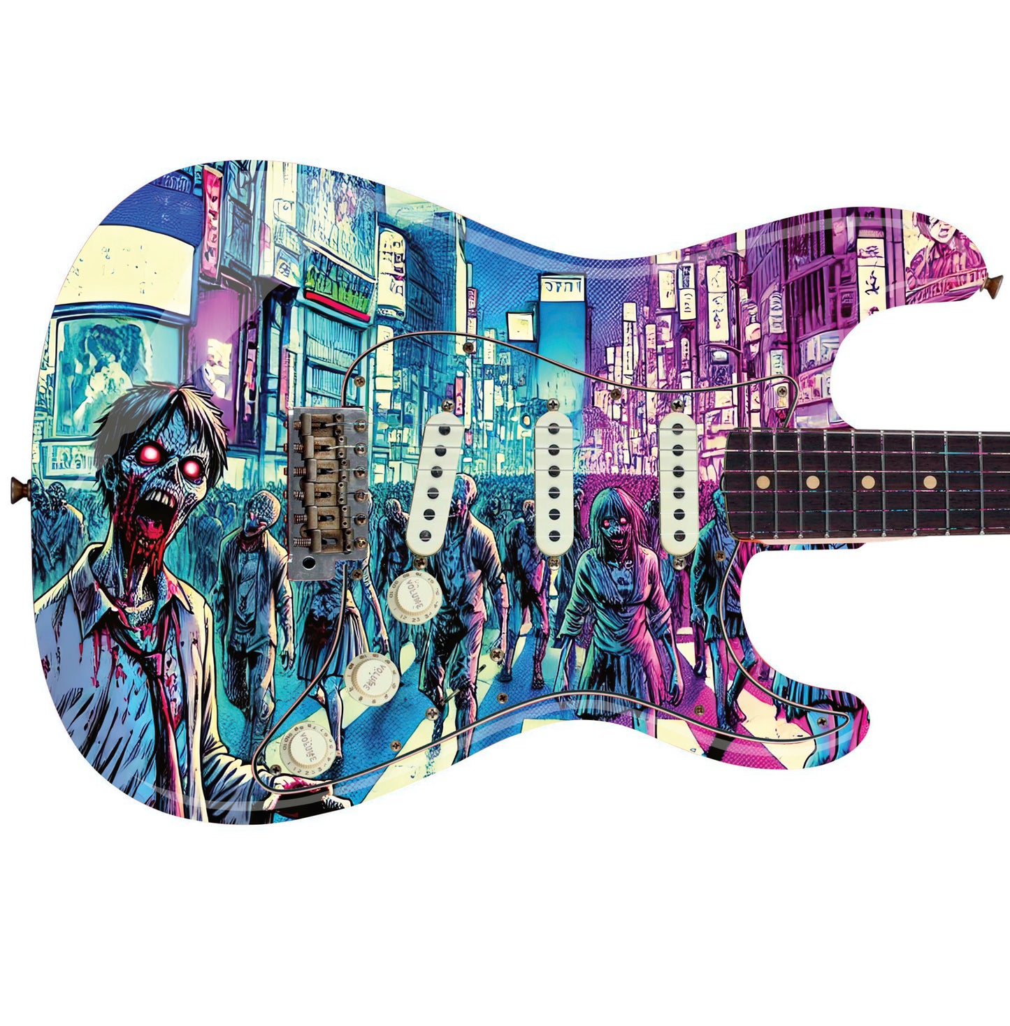 Guitar or Bass 'Tokyo Zombie Horde' Manga Style Custom Skin Wrap - Laminated Printed Vinyl Sticker Decal