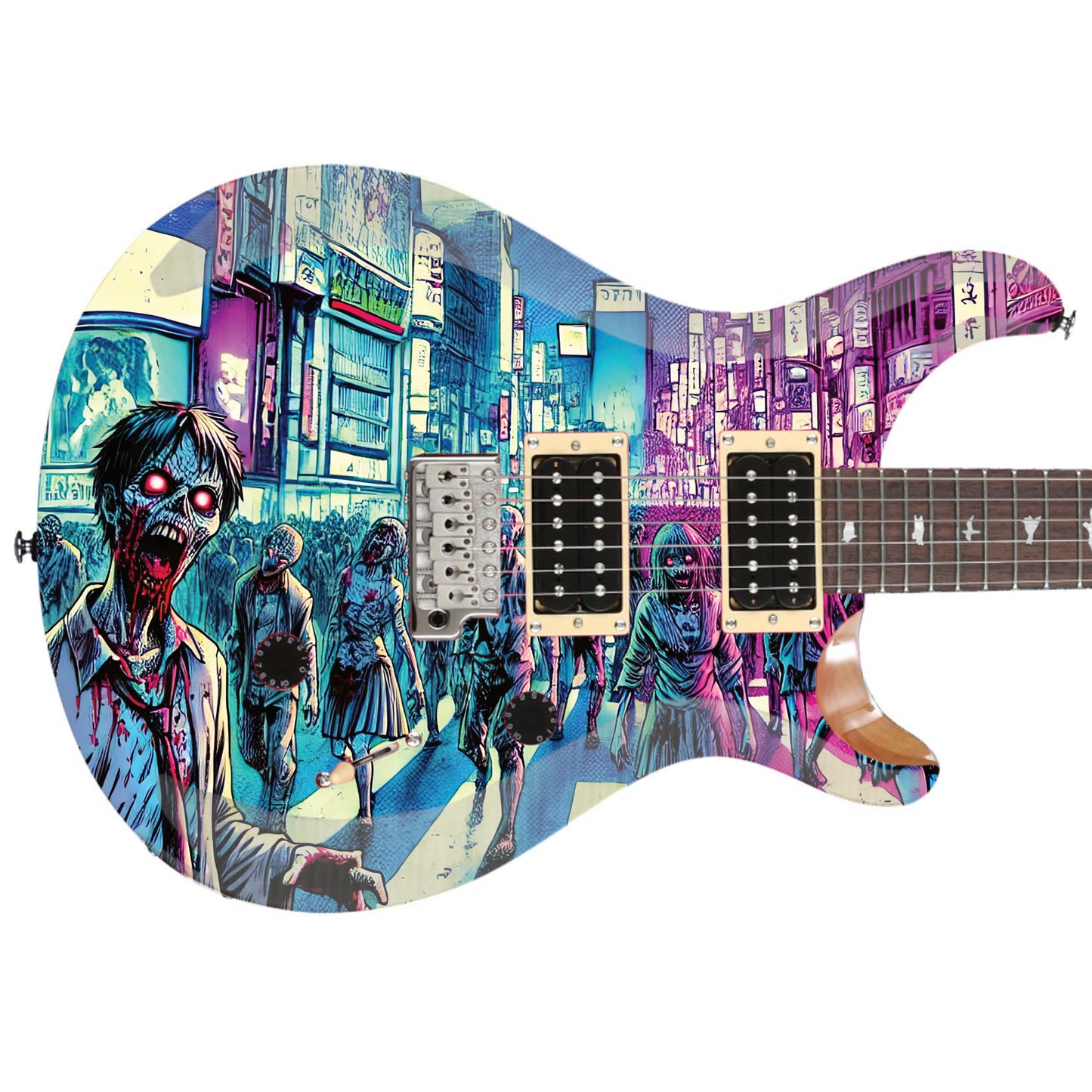 Guitar or Bass 'Tokyo Zombie Horde' Manga Style Custom Skin Wrap - Laminated Printed Vinyl Sticker Decal