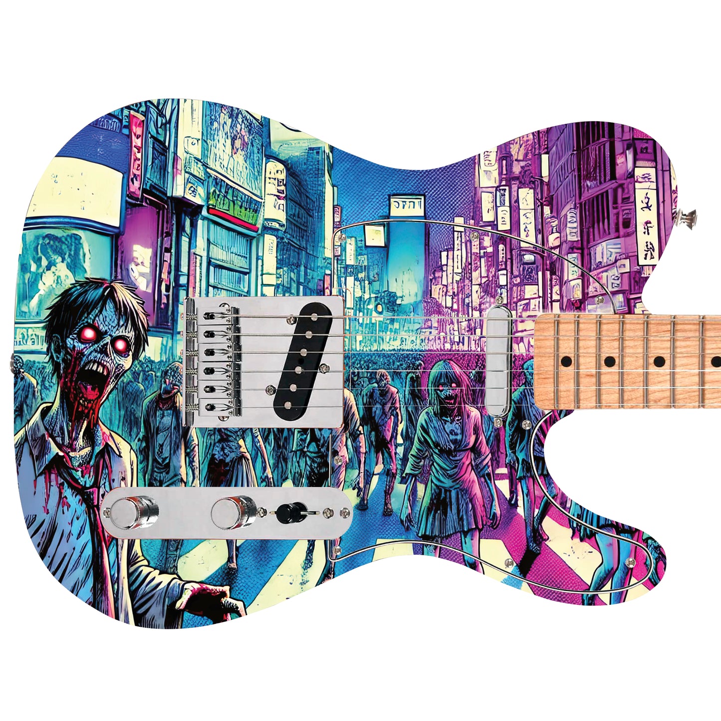 Guitar or Bass 'Tokyo Zombie Horde' Manga Style Custom Skin Wrap - Laminated Printed Vinyl Sticker Decal