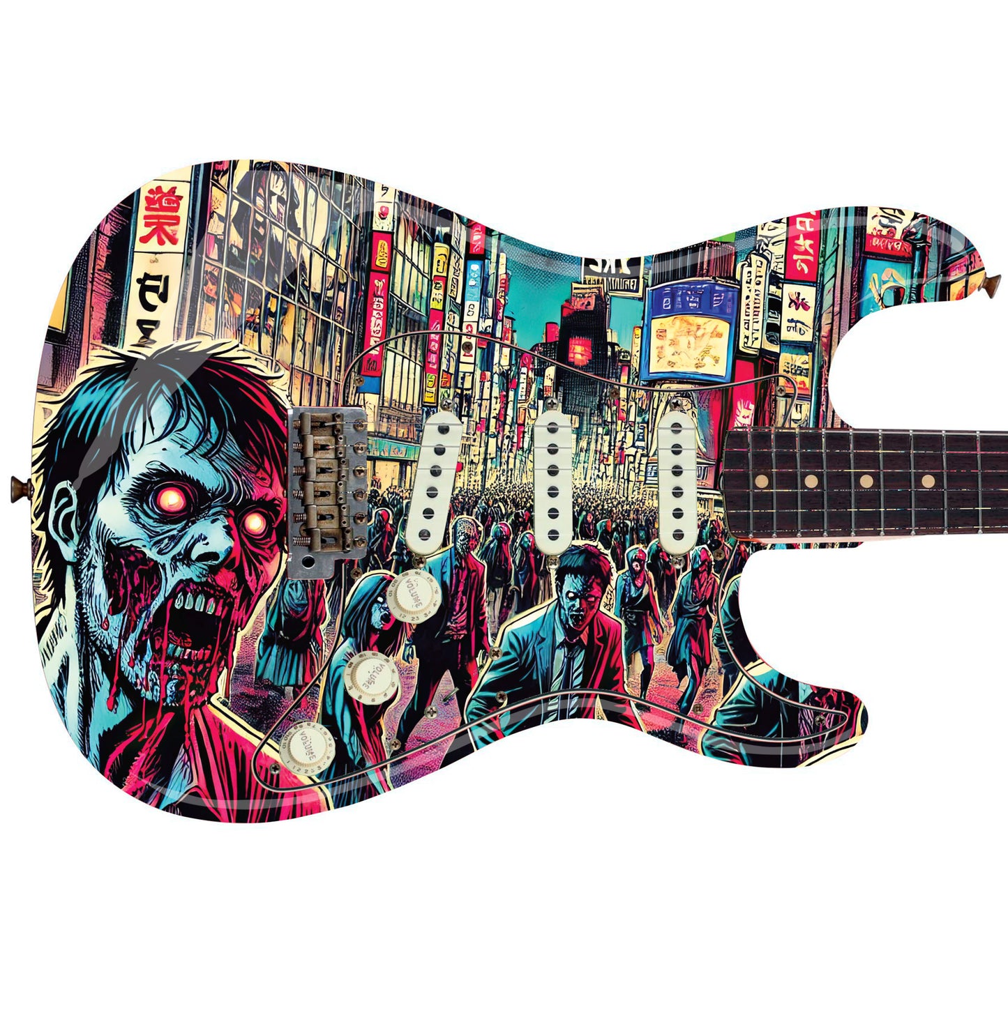 Guitar or Bass 'Zombie March ' Manga Style Custom Skin Wrap - Laminated Printed Vinyl Sticker Decal