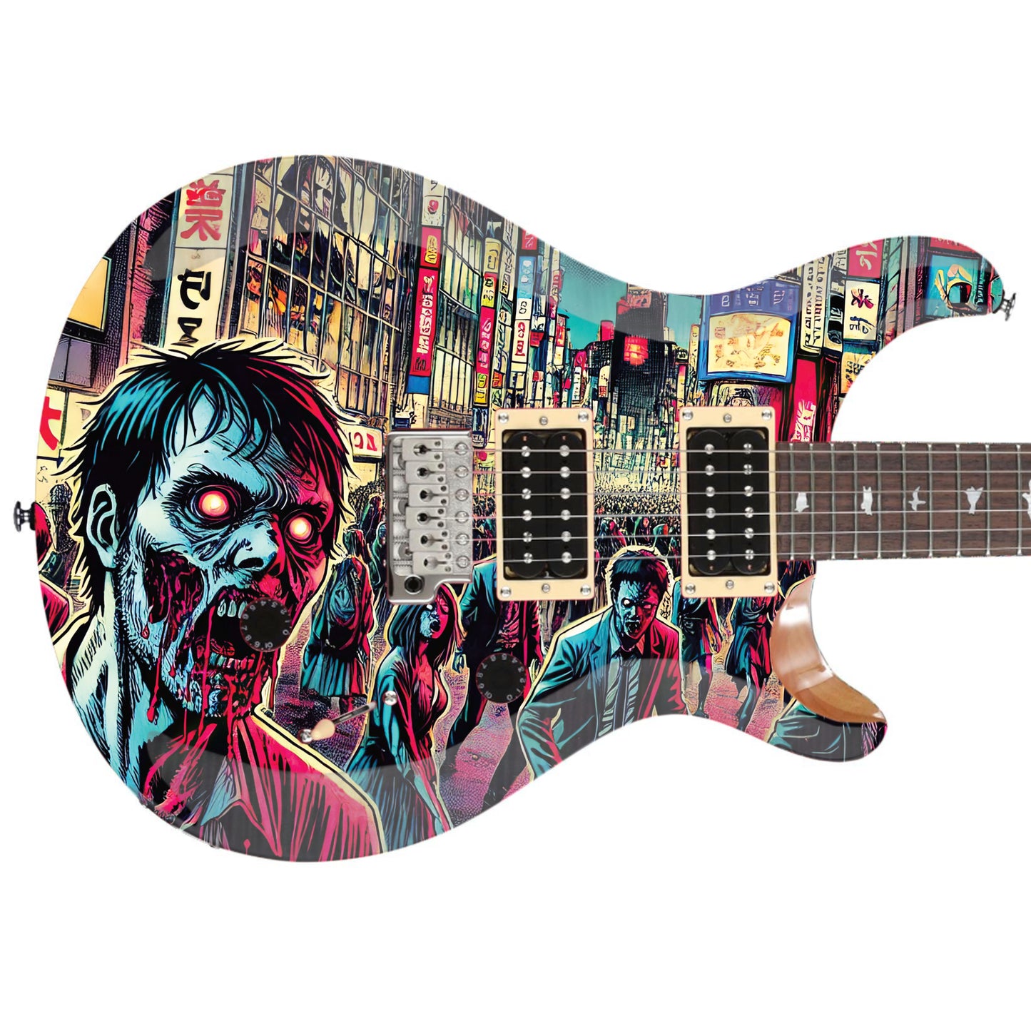 Guitar or Bass 'Zombie March ' Manga Style Custom Skin Wrap - Laminated Printed Vinyl Sticker Decal