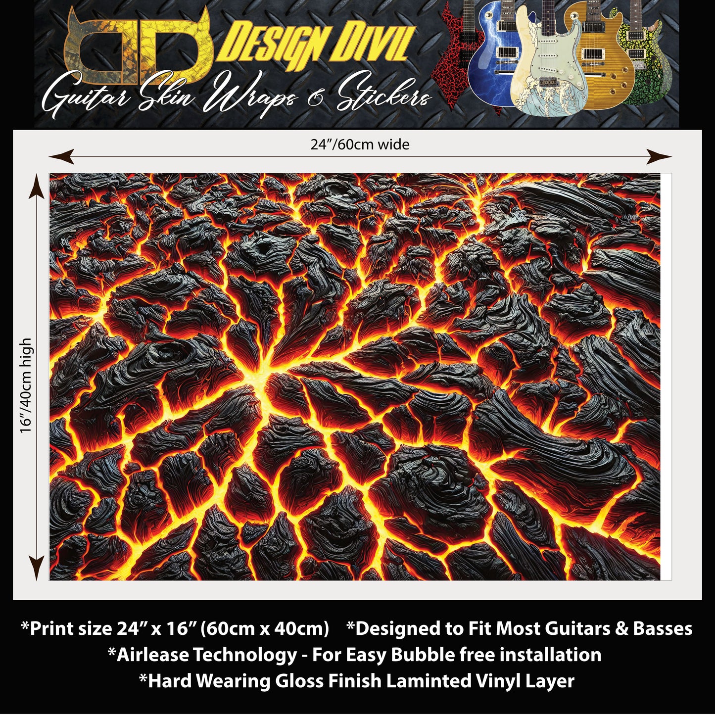 Guitar or Bass 'Lava River' Graphic Style Skin Wrap -Custom Laminated Printed Vinyl Sticker Decal