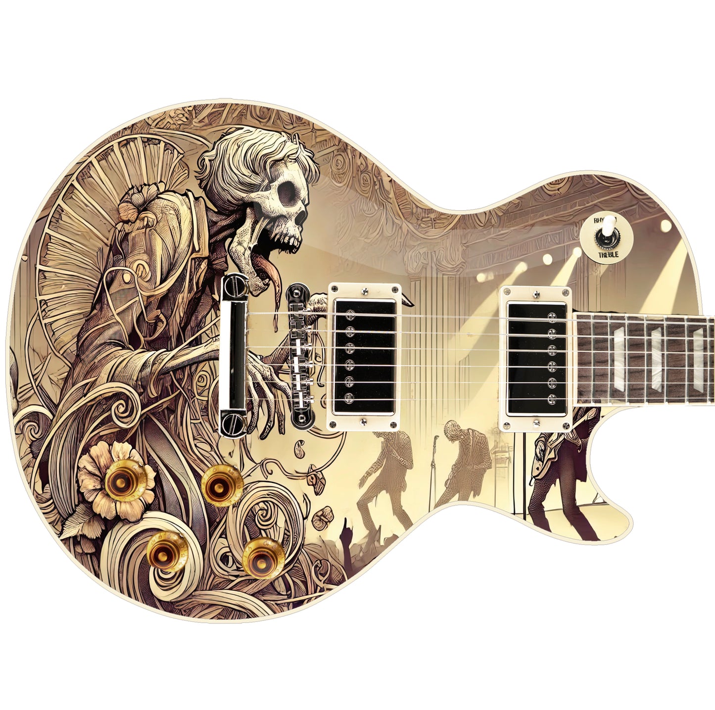 The Art Nouveau Zombie Gig Guitar Cover Skin Wrap - Laminated Printed Vinyl Sticker Decal - Fits most Guitars and Basses.