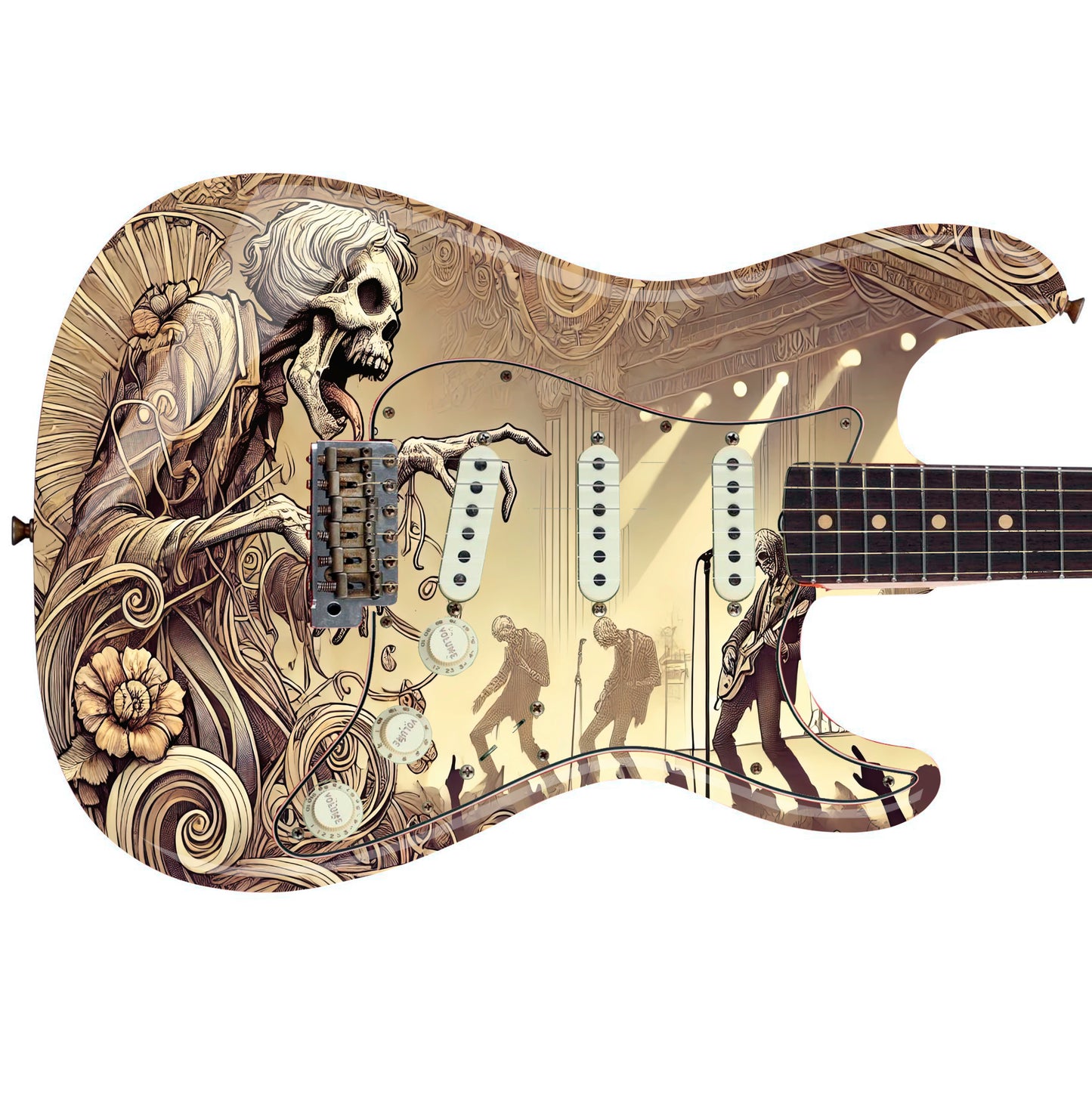 The Art Nouveau Zombie Gig Guitar Cover Skin Wrap - Laminated Printed Vinyl Sticker Decal - Fits most Guitars and Basses.