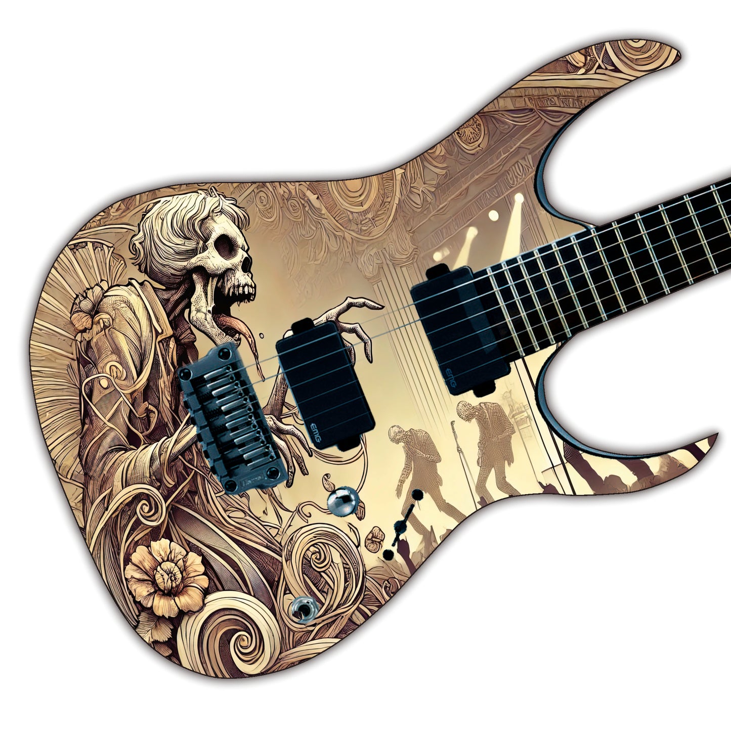 The Art Nouveau Zombie Gig Guitar Cover Skin Wrap - Laminated Printed Vinyl Sticker Decal - Fits most Guitars and Basses.