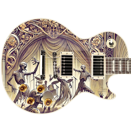 The Dance Macabre Guitar Cover Skin Wrap - Laminated Printed Vinyl Sticker Decal - Fits most Guitars and Basses.