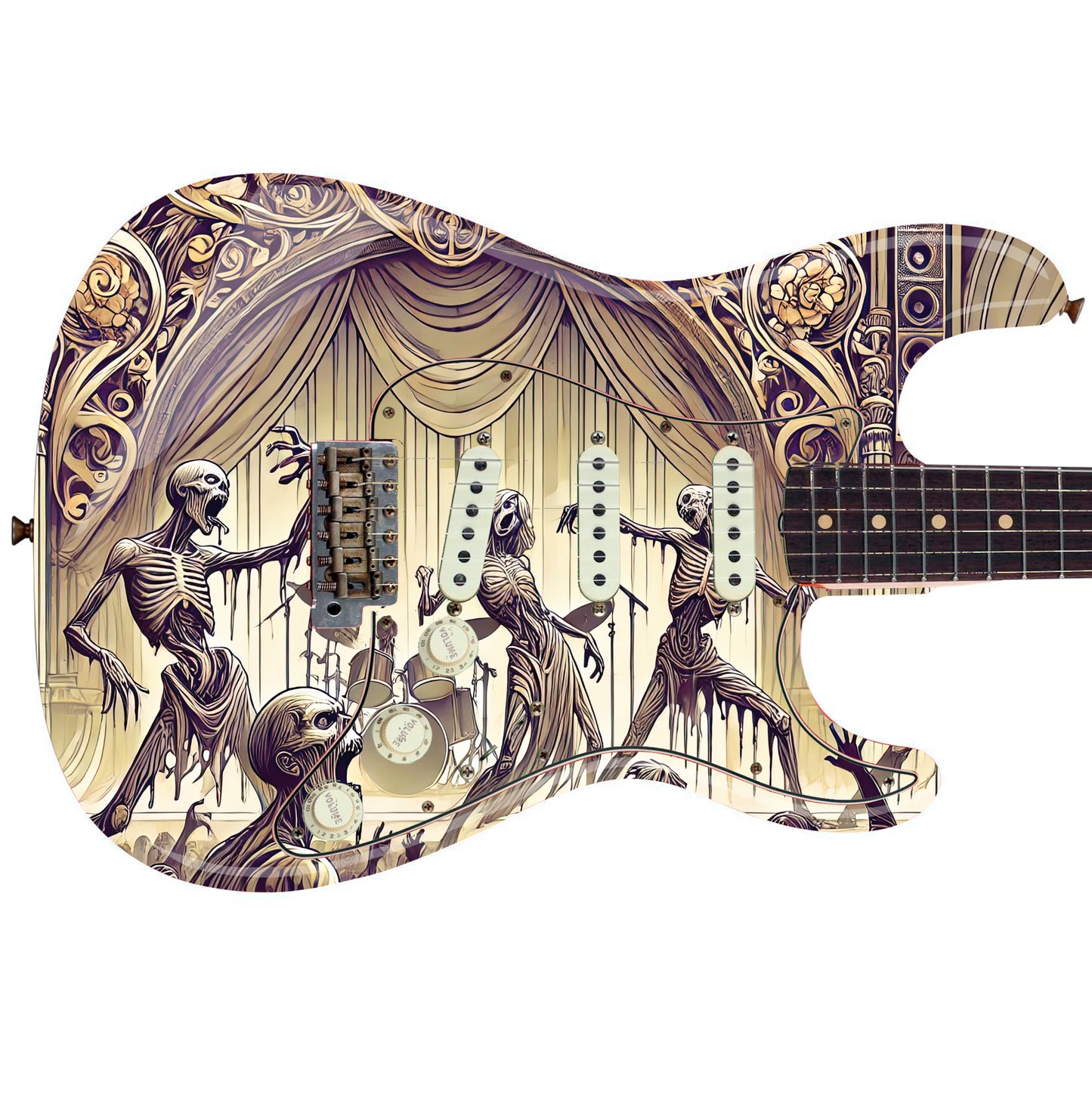 The Dance Macabre Guitar Cover Skin Wrap - Laminated Printed Vinyl Sticker Decal - Fits most Guitars and Basses.