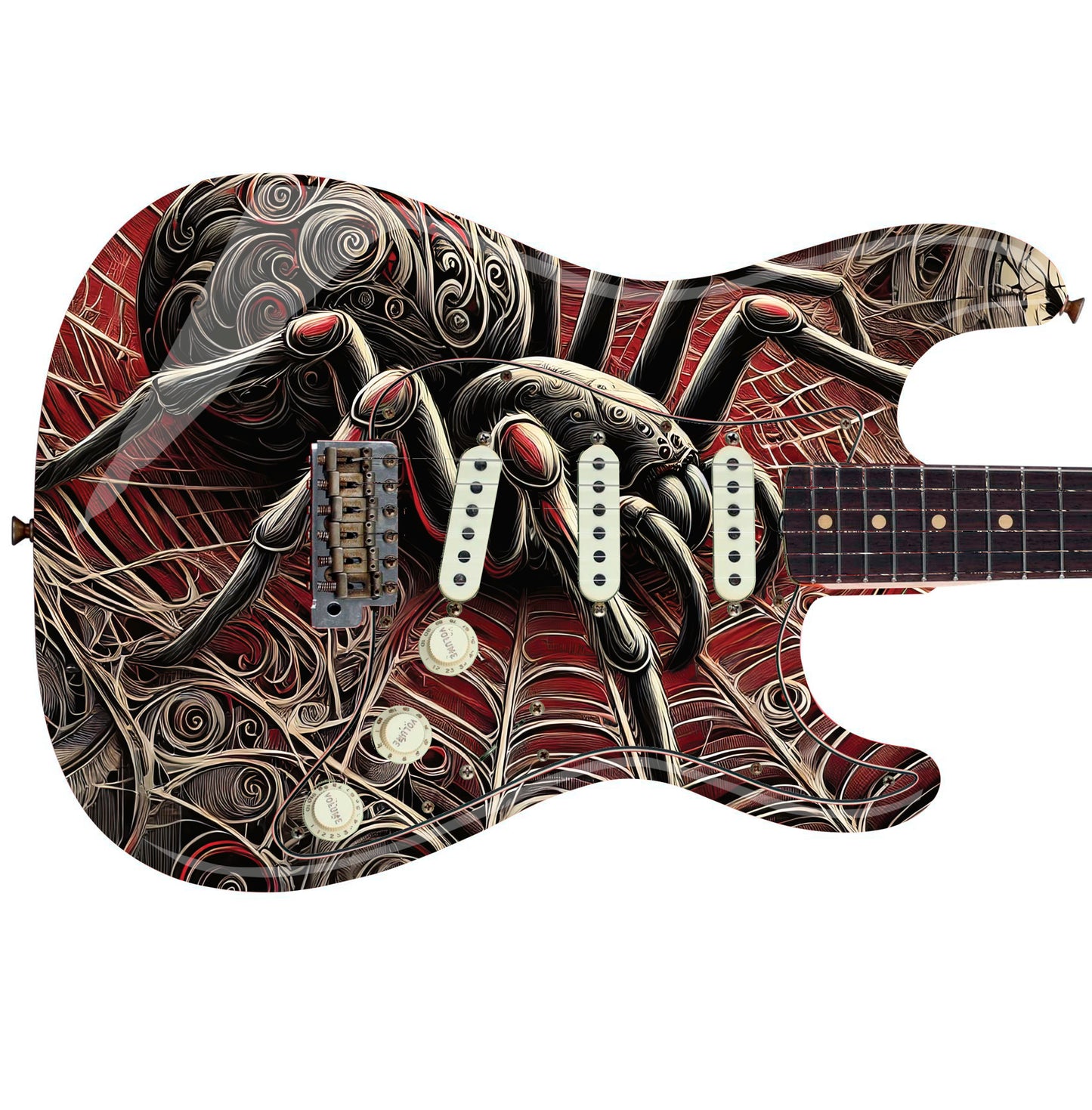 The Red Widow Guitar Cover Skin Wrap - Laminated Printed Vinyl Sticker Decal - Fits most Guitars and Basses.