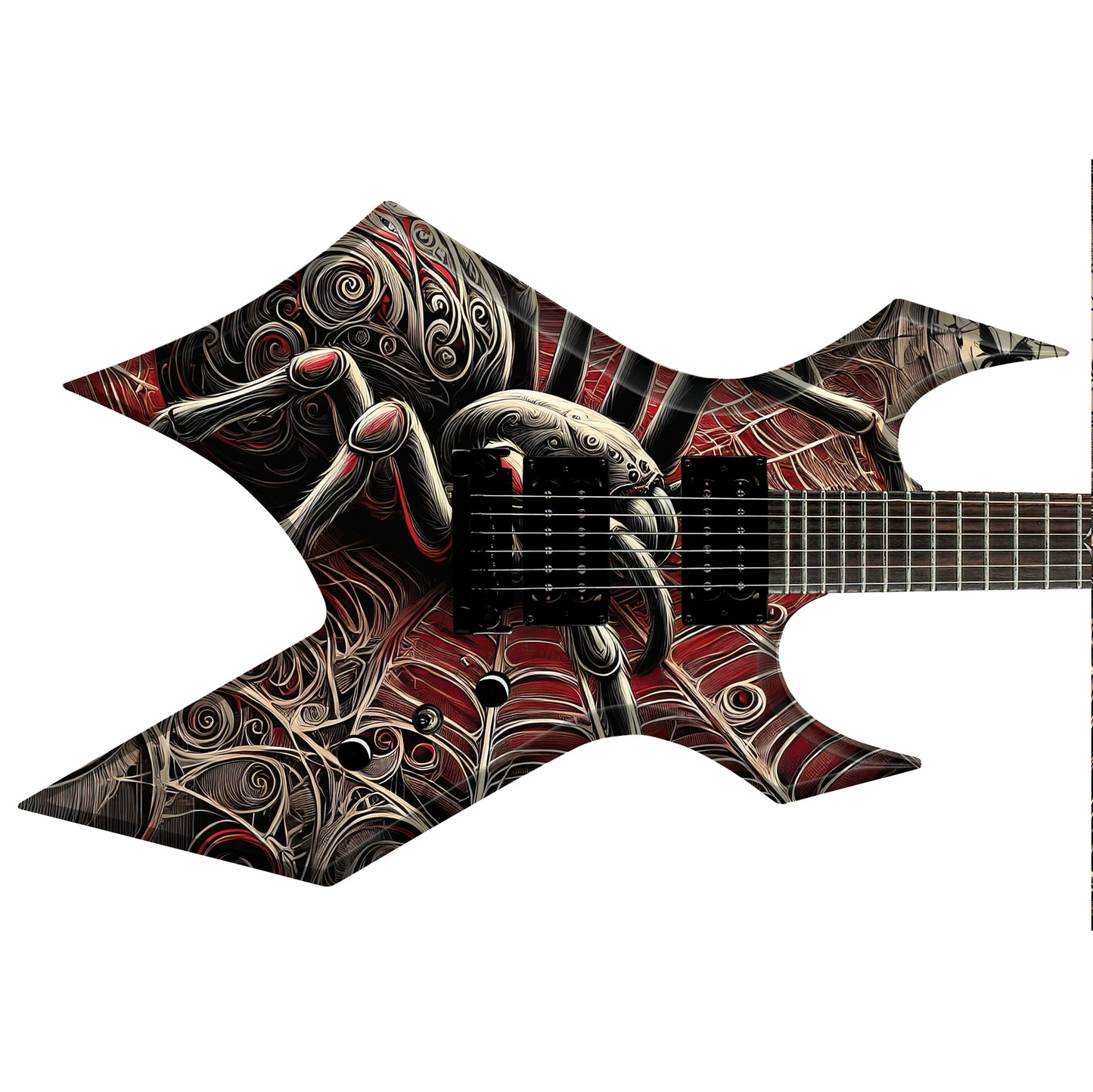 The Red Widow Guitar Cover Skin Wrap - Laminated Printed Vinyl Sticker Decal - Fits most Guitars and Basses.