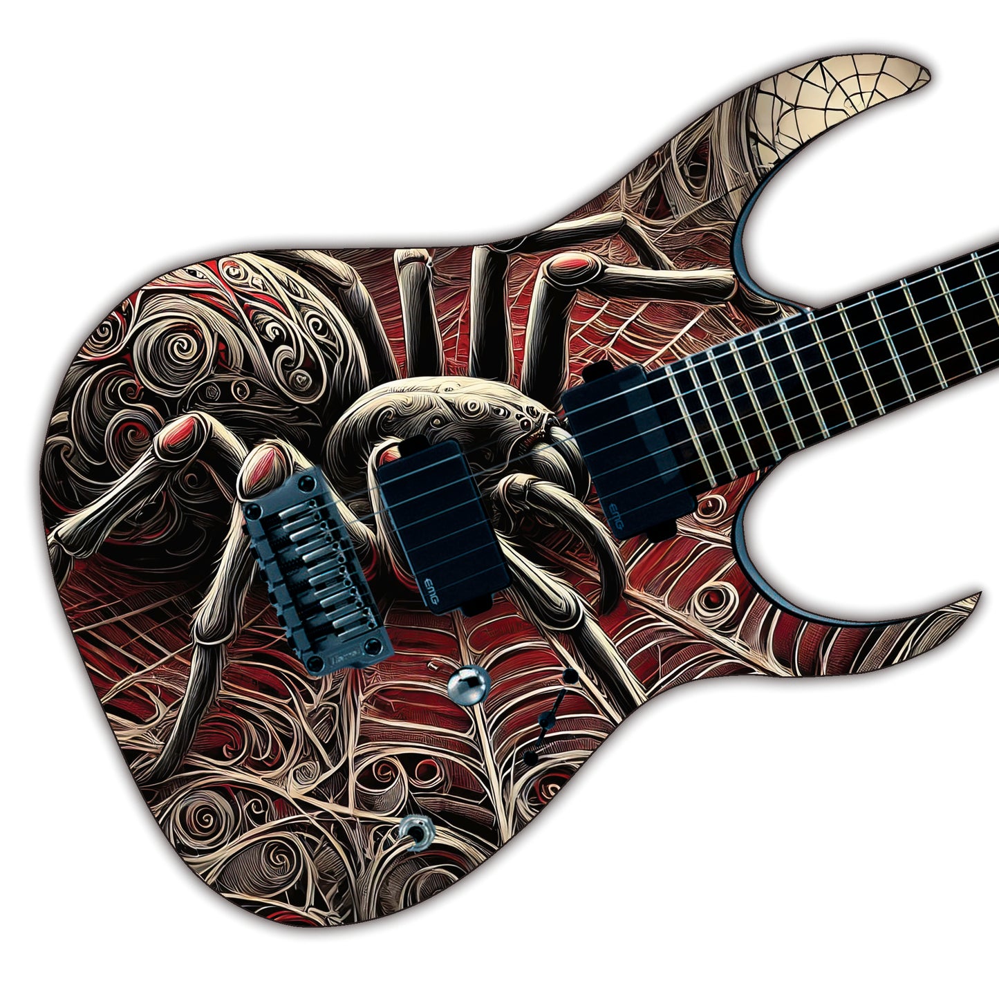 The Red Widow Guitar Cover Skin Wrap - Laminated Printed Vinyl Sticker Decal - Fits most Guitars and Basses.